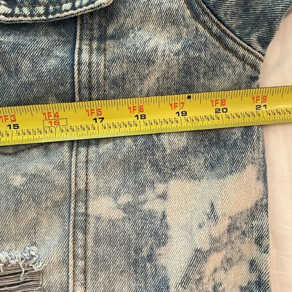 Thrill Acid Wash Long Duster Jean Jacket Womens Medium Graphic Print Distressed - Picture 5 of 12